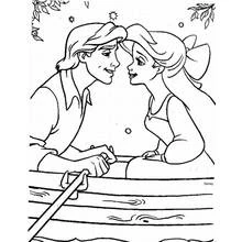 Dibujo de Príncipe Eric y Ariel compartiendo un momento en el bote para colorear Dibujo de Príncipe Eric y Ariel compartiendo un momento en el bote para colorear