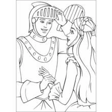 Dibujo de Príncipe caballero levantando su casco ante una princesa para colorear Dibujo de Príncipe caballero levantando su casco ante una princesa para colorear