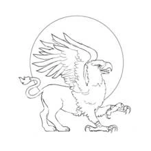 Dibujo de Quimera con cuerpo de grifo y alas extendidas para colorear Dibujo de Quimera con cuerpo de grifo y alas extendidas para colorear