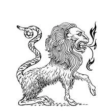 Dibujo de Quimera con cabeza de león y cola de serpiente para colorear Dibujo de Quimera con cabeza de león y cola de serpiente para colorear