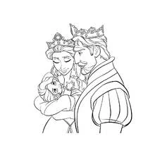 Dibujo de Reina y rey sosteniendo a su bebé para colorear