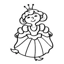 Dibujo de Reina sonriente con vestido ancho para colorear