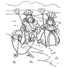 Dibujo de Reina de corazones caminando con el rey y una sirvienta para colorear