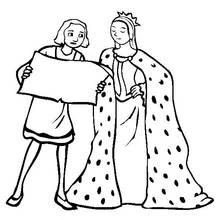 Dibujo de Reina Isabel recibiendo un documento de un sirviente para colorear