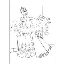 Dibujo de Reina Elsa creando magia helada junto a una puerta para colorear
