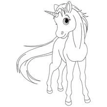 Dibujo de Unicornio de pie con melena ondulada para colorear