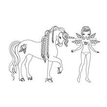 Dibujo de Unicornio con crin trenzada junto a un hada para colorear