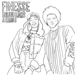 Dibujo de Cardi B y Bruno Mars en pose Finesse para colorear