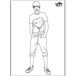 Dibujo de Justin Bieber de pie con las manos en los bolsillos para colorear
