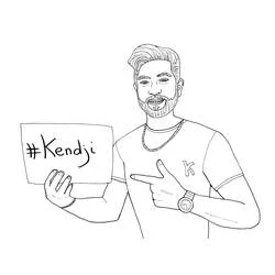 Dibujo de Kendji Girac sosteniendo un cartel #Kendji para colorear