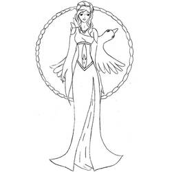 Dibujo de Afrodita de pie con un cisne en un círculo trenzado para colorear