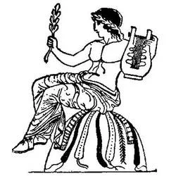 Dibujo de Apolo sentado con corona de laurel y túnica para colorear