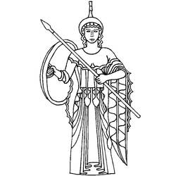 Dibujo de Atenea con capa de flecos y lanza para colorear