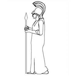 Dibujo de Atenea de pie con casco y lanza para colorear