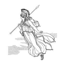 Dibujo de Atenea marchando con casco y lanza para colorear