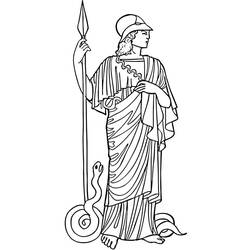 Dibujo de Atenea de pie con lanza y casco para colorear
