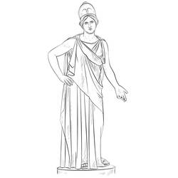 Dibujo de Atenea de pie con túnica drapeada para colorear