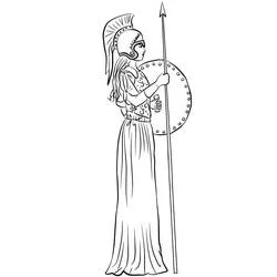 Dibujo de Atenea de perfil con casco emplumado para colorear
