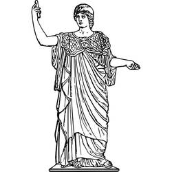 Dibujo de Atenea estatuaria con trenzas y égida para colorear