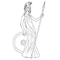 Dibujo de Atenea con escudo de círculos concéntricos para colorear