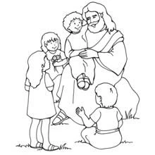 Dibujo de Jesús rodeado de niños para colorear