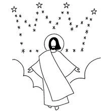 Dibujo de Jesús elevándose en un cielo estrellado para colorear