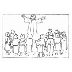 Dibujo de Jesús ascendiendo al cielo ante sus apóstoles para colorear