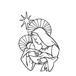 Dibujo de Jesús niño en brazos de María para colorear