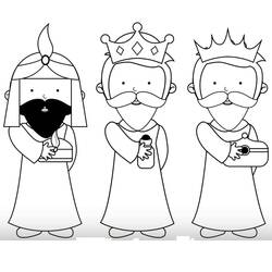 Dibujo de Reyes Magos con capucha puntiaguda y cofres para colorear Dibujo de Reyes Magos con capucha puntiaguda y cofres para colorear