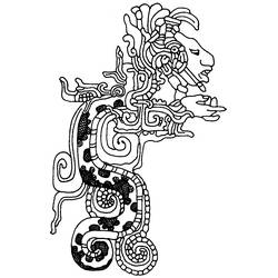 Dibujo de Deidad azteca con cuerpo enroscado en espiral para colorear