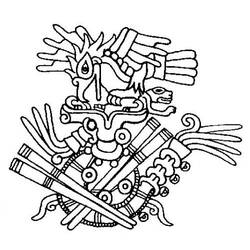 Dibujo de Deidad azteca con tocado de plumas y adornos para colorear