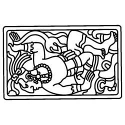 Dibujo de Deidad azteca tallada en panel decorativo para colorear