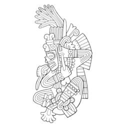 Dibujo de Estatua de Huitzilopochtli con tocado de plumas ornamentado para colorear