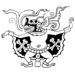 Dibujo de Dios murciélago azteca con alas de huesos cruzados para colorear