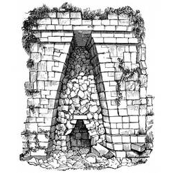 Dibujo de Estructura azteca de piedra con arco triangular para colorear