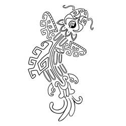 Dibujo de Criatura reptil de estilo azteca para colorear
