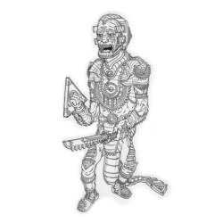 Dibujo de Guerrero azteca sosteniendo una cuchilla dentada para colorear