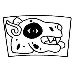 Dibujo de Símbolo del perro azteca con gran ojo y colmillos para colorear