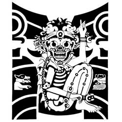 Dibujo de Mictlantecuhtli, dios azteca de la muerte, sentado en pose ceremonial para colorear