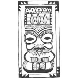 Dibujo de Máscara totémica azteca con patrones geométricos para colorear