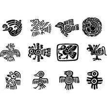 Dibujo de Doce símbolos de aves aztecas en cuadrícula para colorear