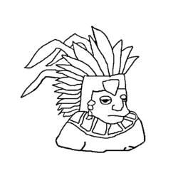Dibujo de Guerrero azteca con tocado de plumas para colorear