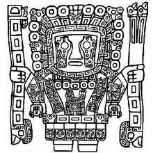 Dibujo de Deidad azteca con bastones ceremoniales para colorear