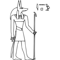 Dibujo de Anubis de pie con bastón y ankh para colorear
