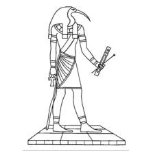 Dibujo de Thot de pie con cabeza de ibis y ankh para colorear