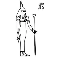 Dibujo de Isis diosa egipcia con bastón y ankh para colorear