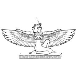 Dibujo de Isis con alas desplegadas arrodillada sobre un pedestal para colorear