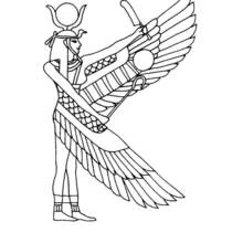 Dibujo de Isis diosa egipcia con alas desplegadas para colorear
