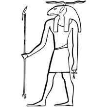 Dibujo de Khnum de pie con un bastón para colorear