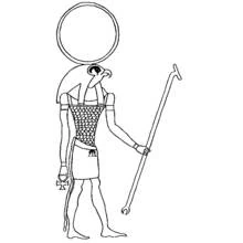 Dibujo de Dios egipcio con cabeza de halcón y cetro para colorear